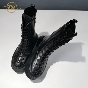 

RY-RELAA European station 2020 women boots fashion Genuine Leather women shoes ins ankle boots platform boots long boots tide