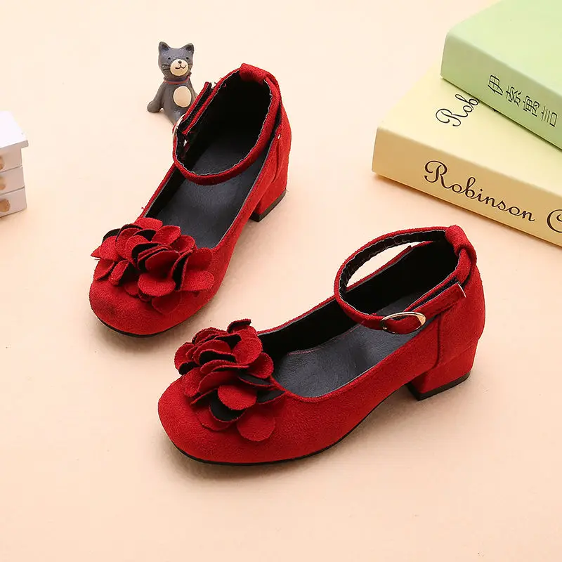 Flat Shoes Pink Red Black Big Girls Leather For Kids High Heeled