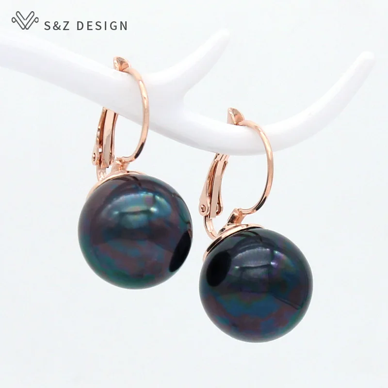 S&Z DESIGN New Fashion Big Round Imitation Pearl Beeswax Dangle Earrings For Women Jewelry 585 Rose Gold Color Eardrop