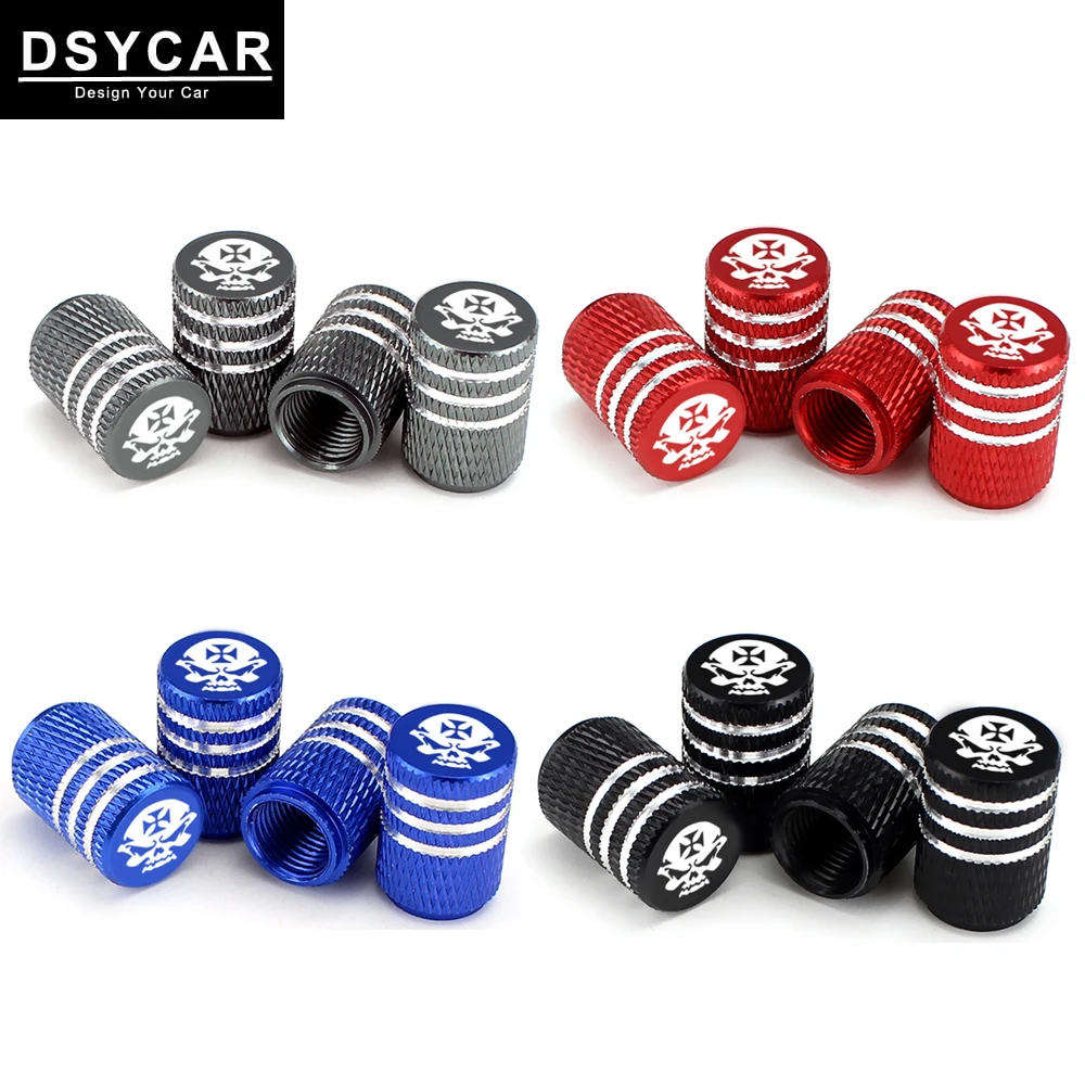 

Dsycar 4Pcs/Set Car Tire Valve Stems Cap Knurling Style Skull Tire Valve Cap Aluminum Tire Wheel Stem Air Valve Dustproof Caps