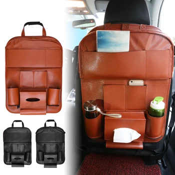 

Car Seat Back Organizer Storage Bag Travel Holder In Car Goods Universal PU Leather In Auto Back seat Bag Protector Accessoires