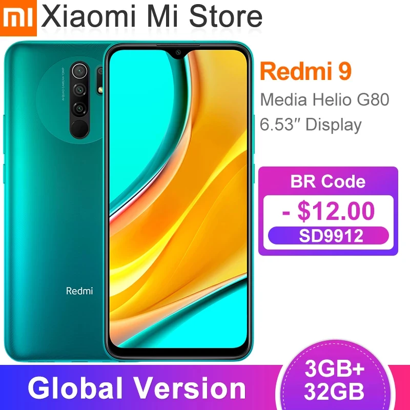 En Stock mundial versión Xiaomi Redmi 9 teléfono inteligente 3GB 32GB Helio G80 Octa core 13MP AI Quad Cámara 6,53 ”pantalla 5020mAh