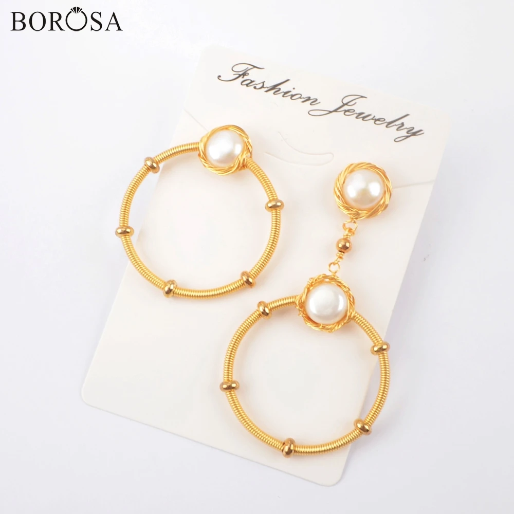 BOROSA 2/3 пары круглые серьги-кольца из натурального жемчуга асимметричная серьга
