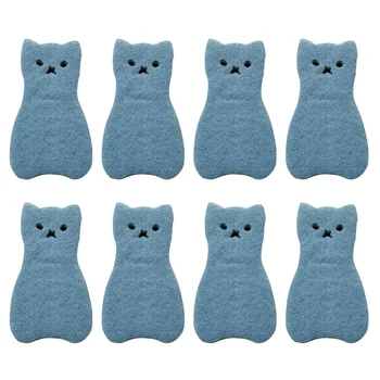 

8pcs Kitchen Bowl Cleaning Sponge Thicken with Three Layers Cat Shape Design Sponge for Home (Mixed Color)