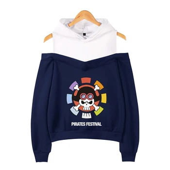 

One Piece Off-the-shoulder Hoodie Hoody Coats Top Print Hot Fashion Strapless Shoulder Girls Sexy Women Casual Hooded Pullovers