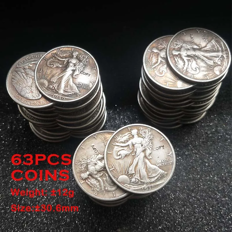 

63pcs USA Full Set Walking Liberty Half Dollar Copy Coins Old Colors Decorated Coins