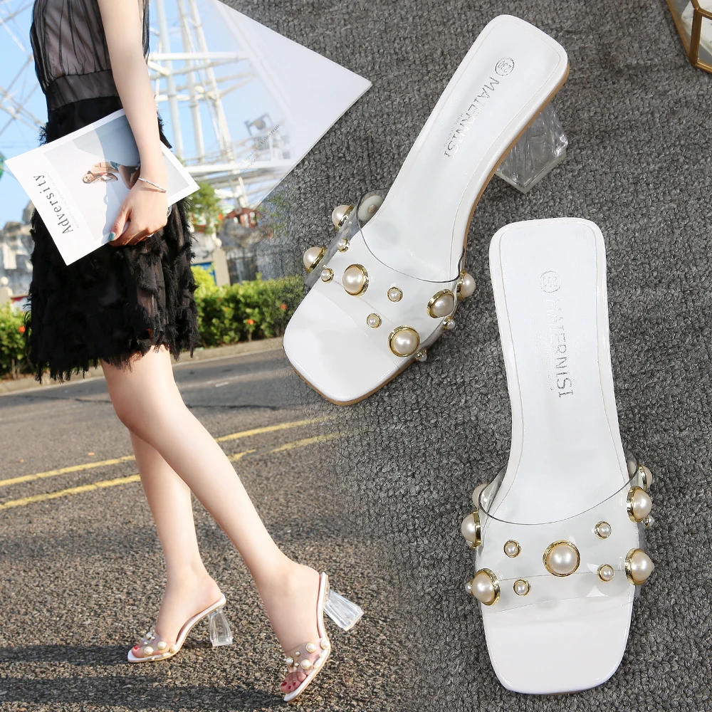

Linglewei New Spring and summer Women's Super high heels CRYSTAL easy matching Spike Heels Slip-On Peep Toe Sandals