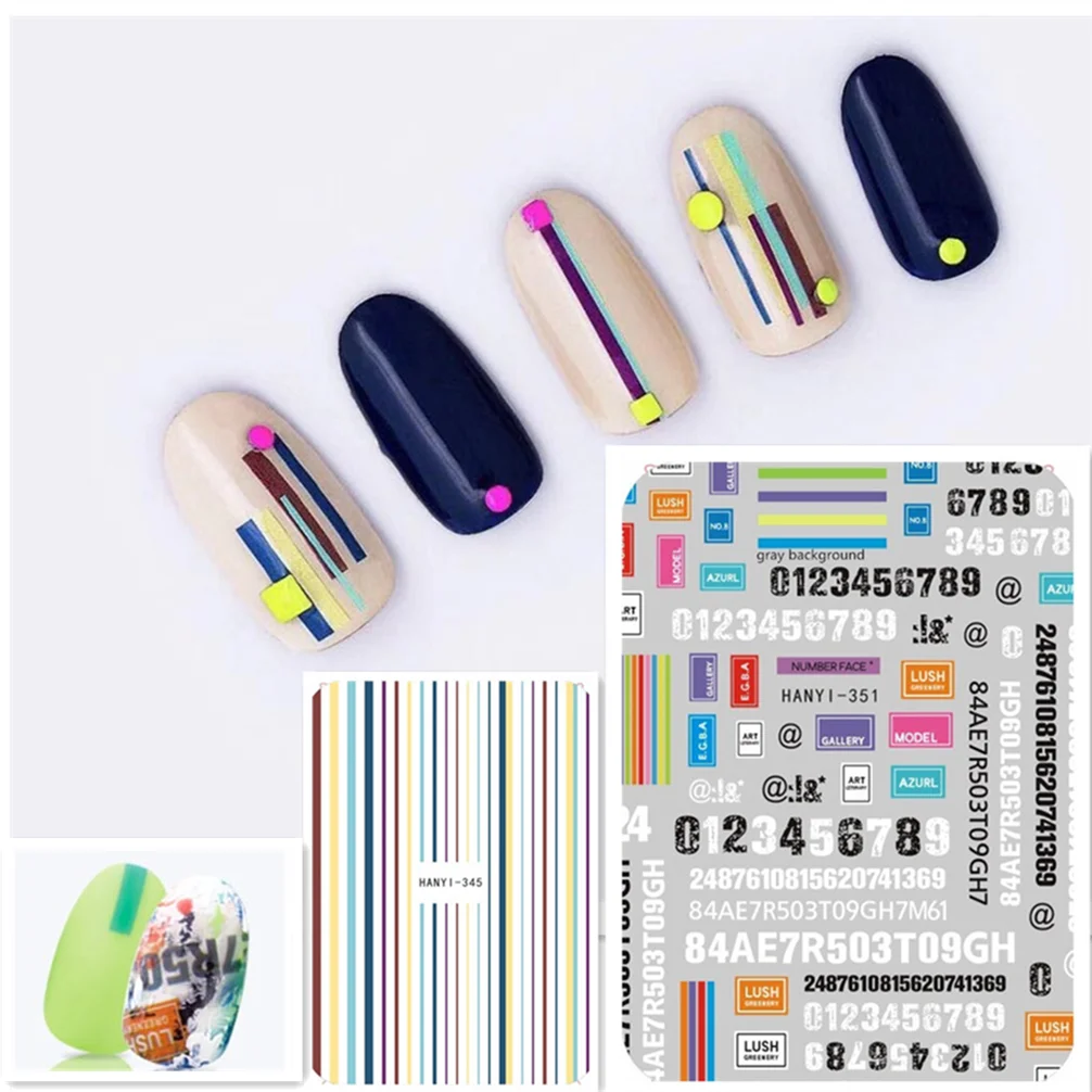 Новейшая HANYI-345 351 3d наклейка для ногтей в японском стиле, наклейки для ногтей с цифрами, инструменты для украшения ногтей