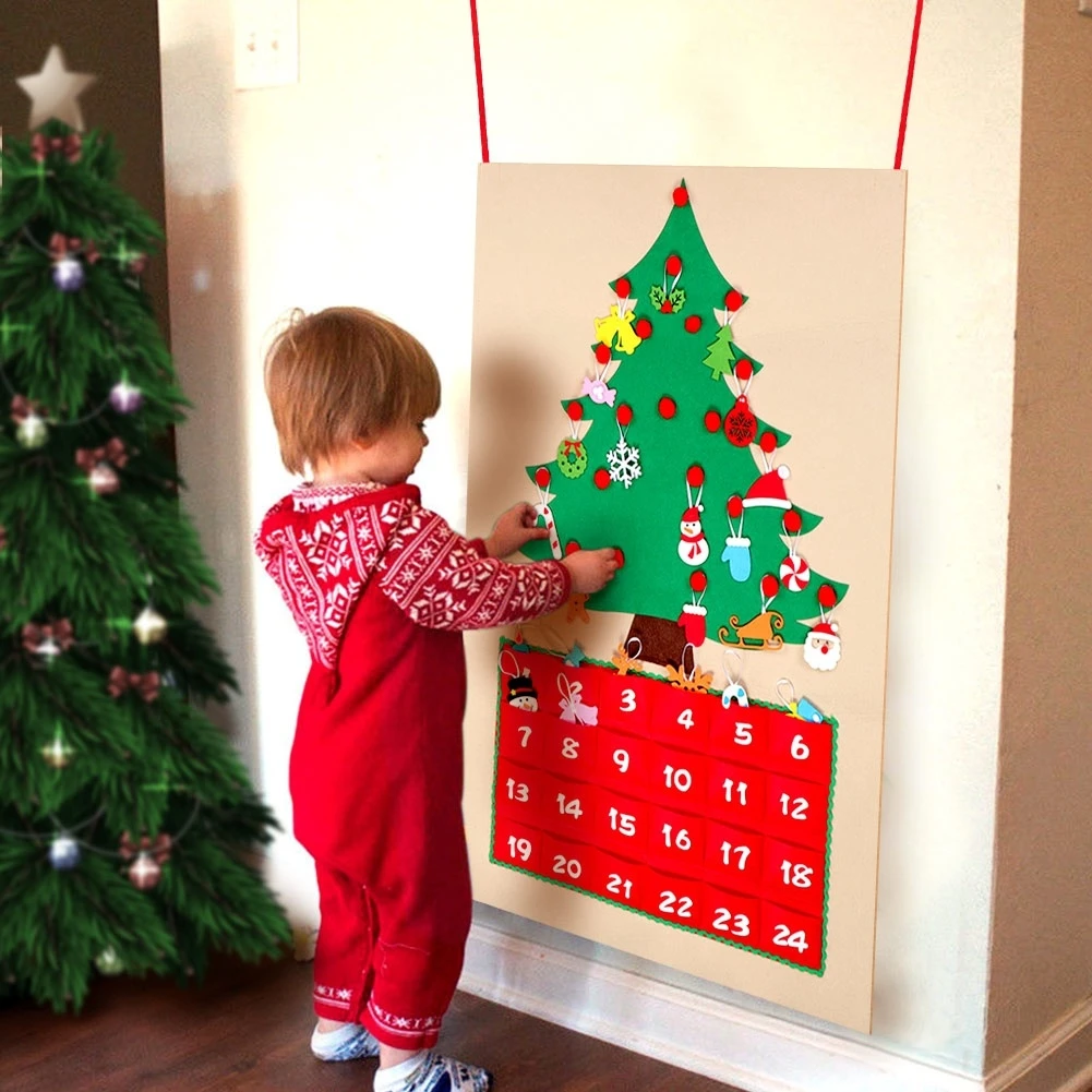 

60x90cm Felt DIY Christmas Tree Advent Calendar Date 1-24 Birthday Advent Calendar 2019 New Year Decor Hanging Ornaments