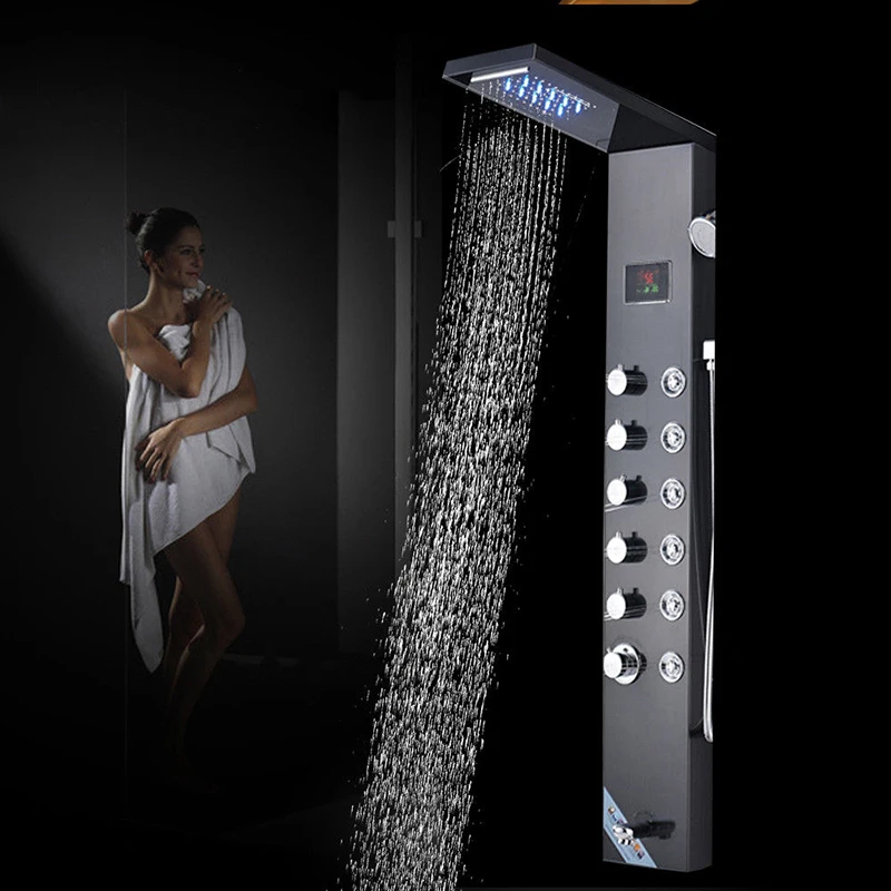 Душевая панель ORB/матовый смеситель для душа для ванной комнаты светодиодный душевой панельный столбик смеситель для ванны кран с ручным душевым температурным экраном