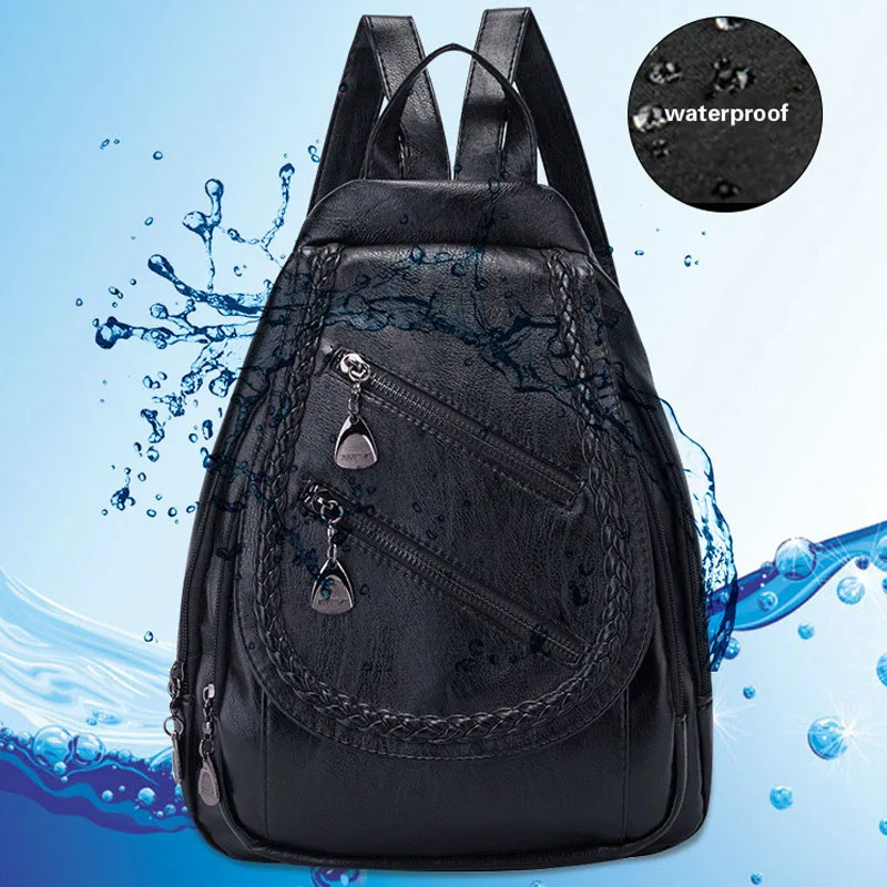 2019 New Fashion Backpack Women's Solid Color Travel Backpack Korean Version PU Soft Leather Tide Fashion Casual Backpack