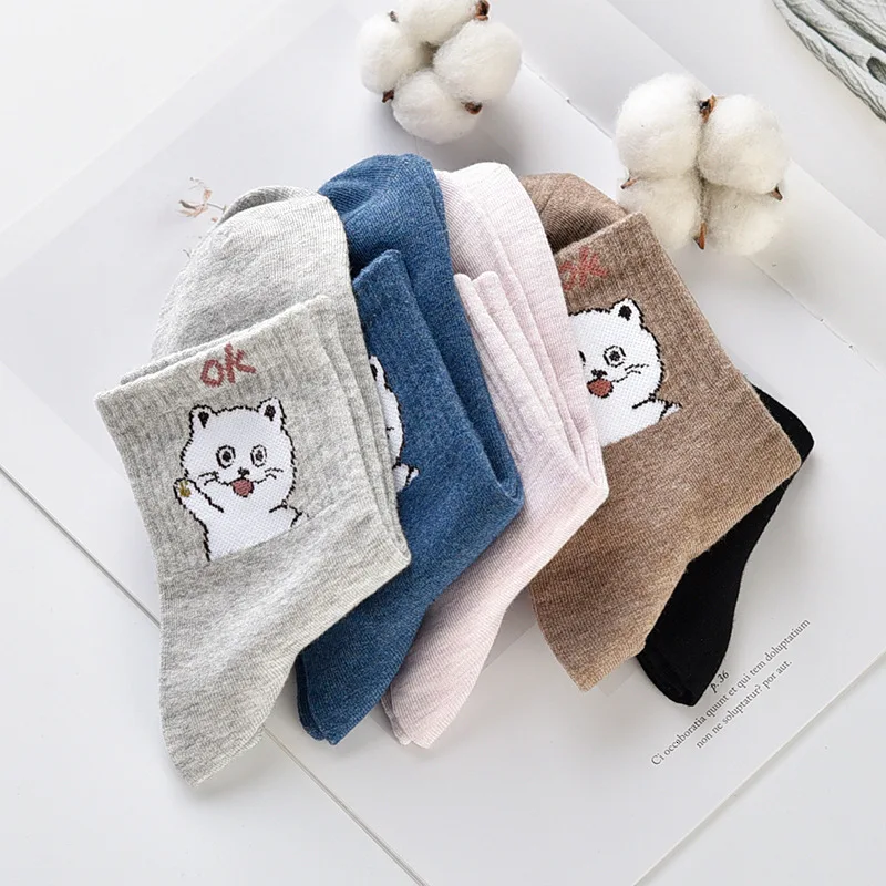 SP& CITY/5 пар в комплекте, женские хлопковые носки с милой вышивкой в виде животных, однотонные повседневные короткие носки с закрытым носком для женщин, удобные носки