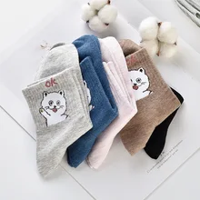 SP& CITY/5 пар в комплекте, женские хлопковые носки с милой вышивкой в виде животных, однотонные повседневные короткие носки с закрытым носком для женщин, удобные носки