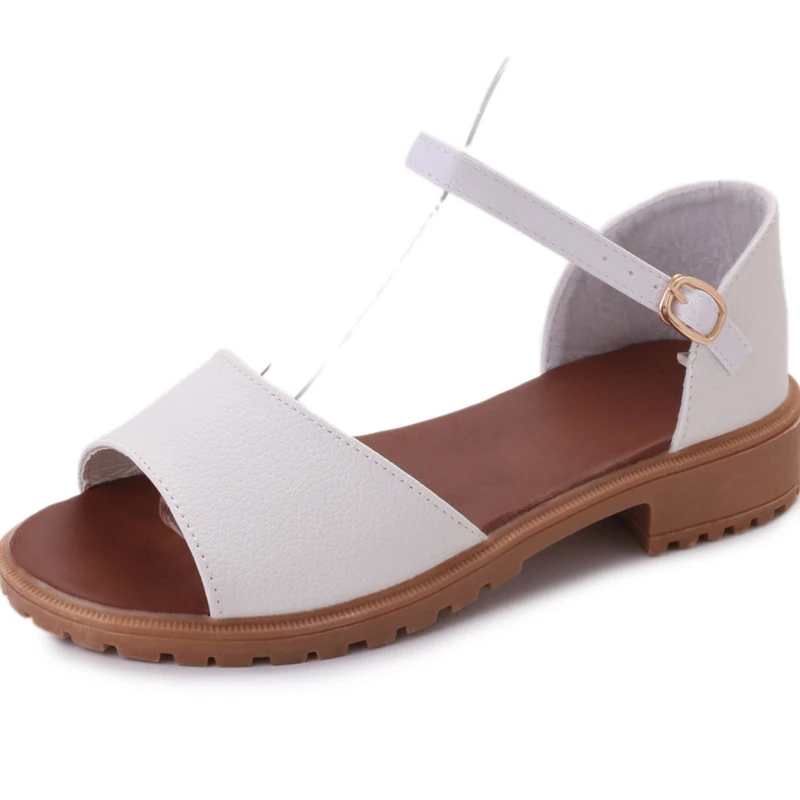 

Summer new solid color fish mouth word buckle with sandals female 2019 low with thick with Korean women's shoes shoes woman
