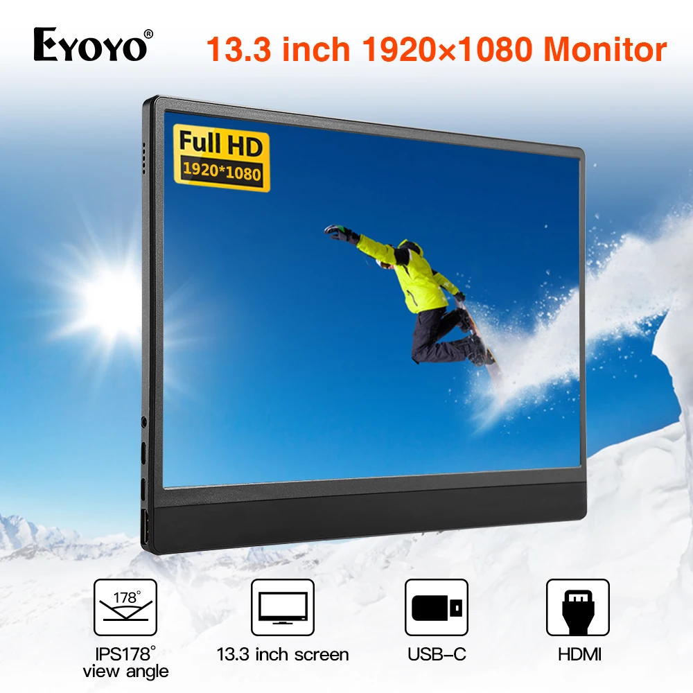 

EYOYO EM13R Portable Monitor 13.3 LED USB Type C Hdmi gaming monitor ips HDR 1080p FHD display for PS4 Laptop Phone Xbox Switch