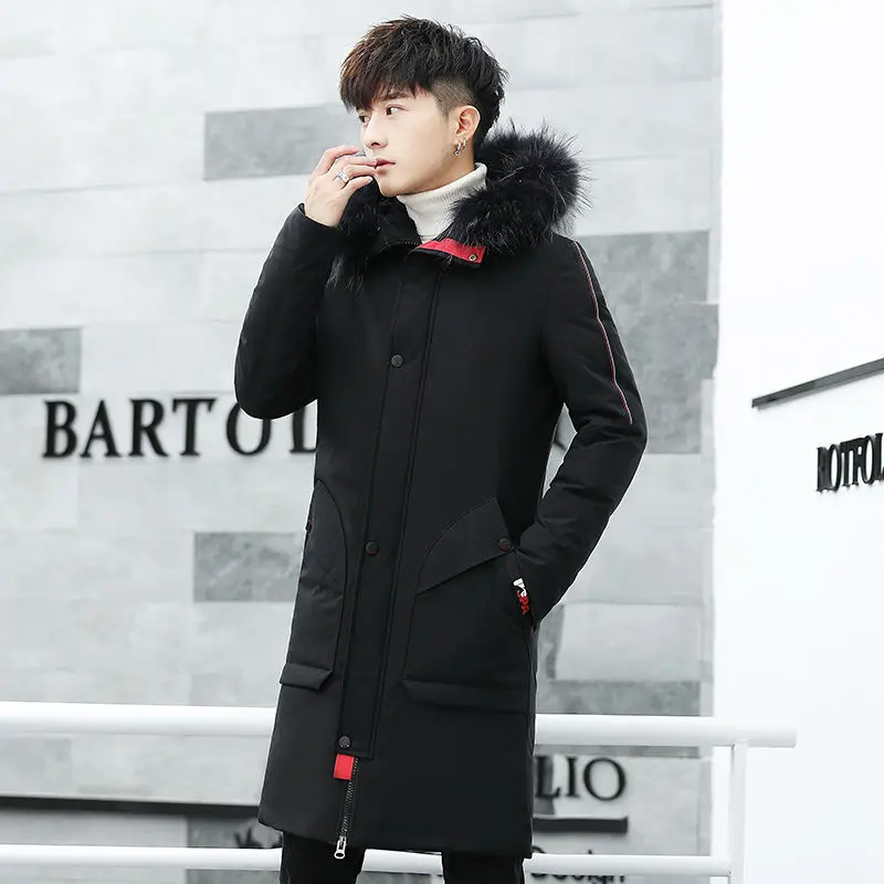 Winter Parka Men's Solid Jacket New Arrival Thick Warm Coat Long Hooded Jacket Fur Collar Windproof Padded Coat Fashion Men