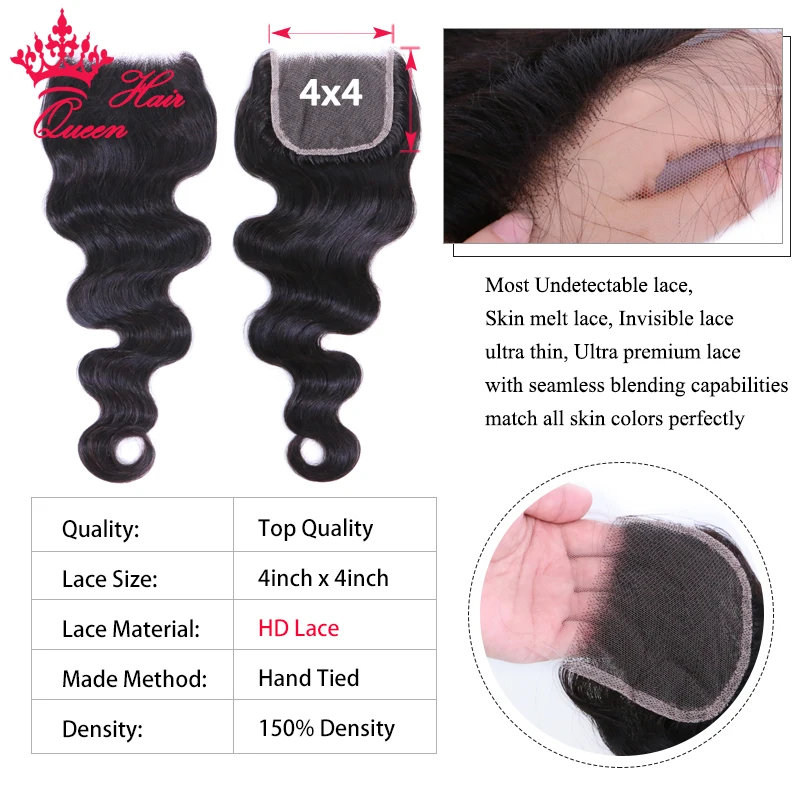 Invisible HD Lace Closures 5x5 Lace Closure Brazilian Body Wave Virgin Human Raw Hair Melt Skins 4X4 13X4 Frontal