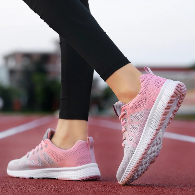 Women Casual Shoes Breathable Walking Mesh Lace Up Flat Shoes Sneakers Women 2019 Tenis Feminino Pink Black White