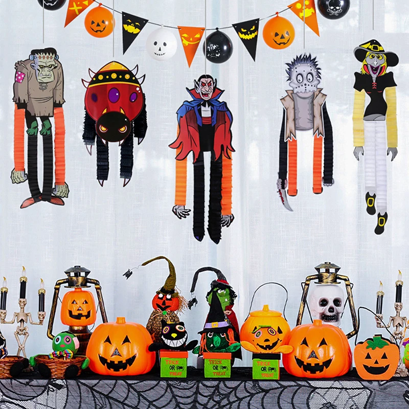 1pcs Halloween Decoration Paper Banner Pumpkin Skull Ghost Chain Spider Flag Party Halloween charm