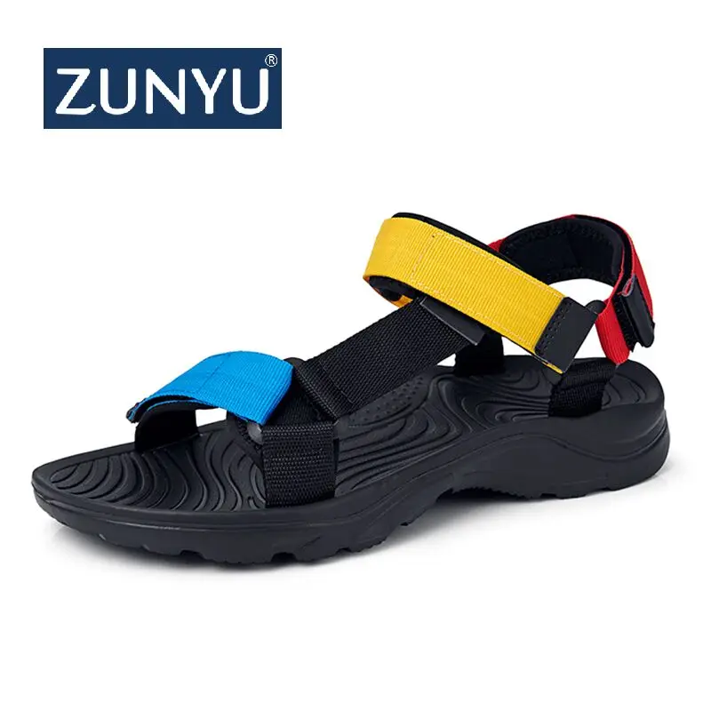 Сандалии ZUNYU мужские спортивные дышащие босоножки на плоской подошве с открытым