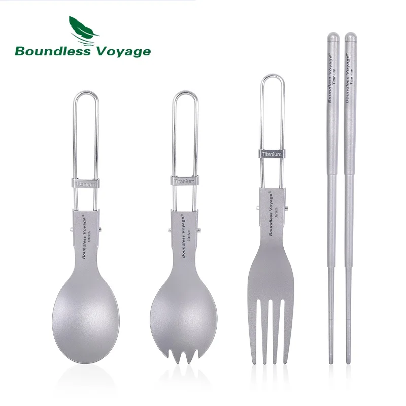 Boundless Voyage Camping Tableware Titanium Cutlery Folding Spoon Fork