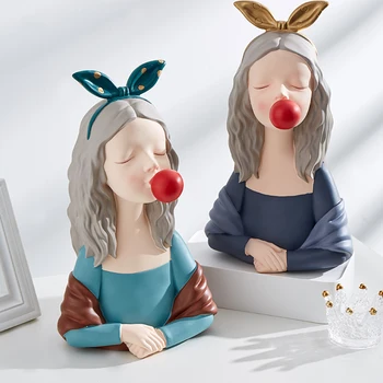 

Bubble Gum Character Sculpture Ornaments Resin Large Living Room Bookcase Room Craft Decoration Home Decoration Girl Figurines