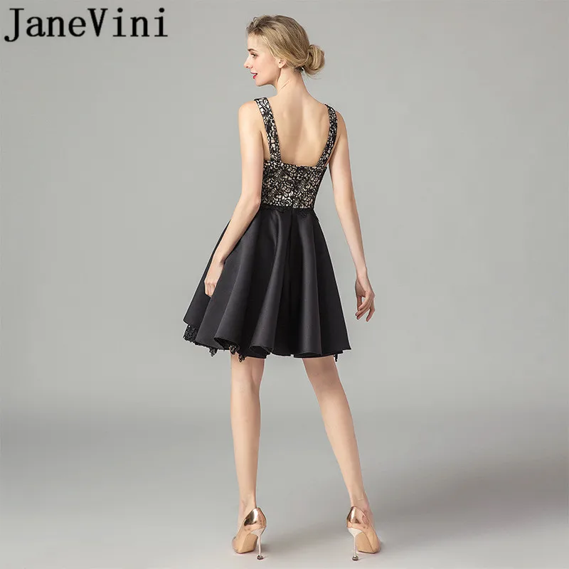 JaneVini robe coctail dentelle короткое черное коктейльное платье кружевное с v-образным вырезом атласное ТРАПЕЦИЕВИДНОЕ женское вечерние платье с открытой спиной официальные платья