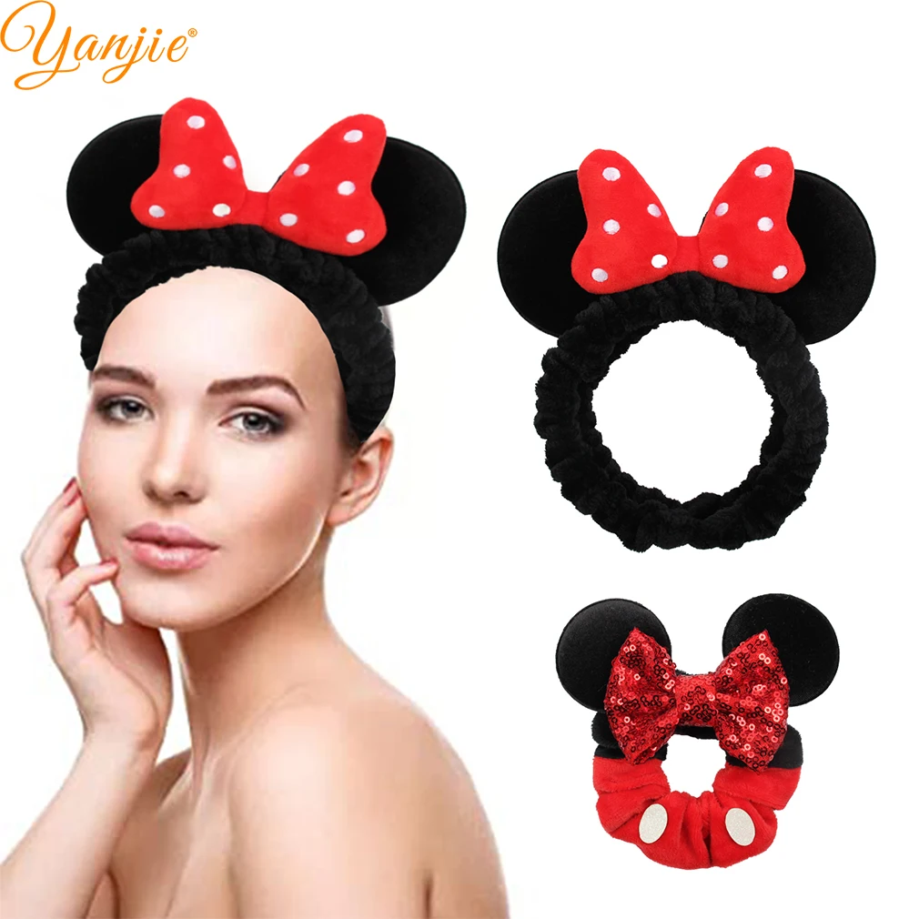 2021 Wash Face Hair Holder Hairbands Soft Warm Coral Fleece Bow Mouse