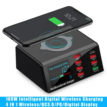 

8 USB Ports Phone Charger PD QC 3.0 USB Fast Charging Station Wireless Charging Smart Charge Adapter Charger for iPhone Travel