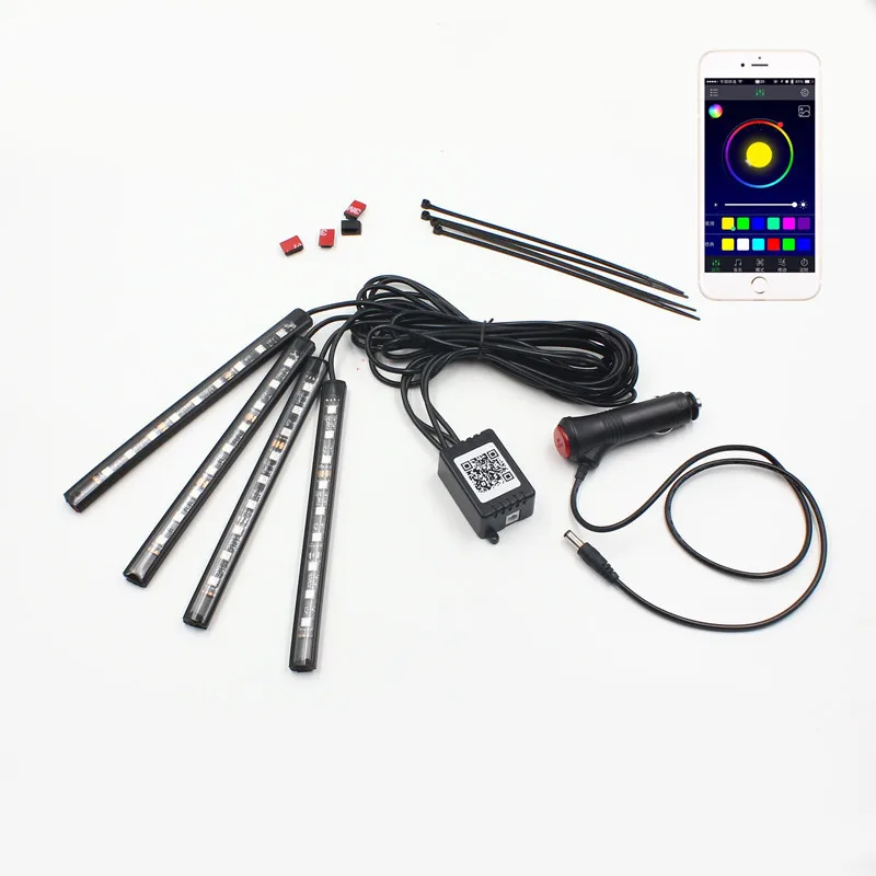 

FStuning 4pcs Car atmosphere light Mobile Bluetooth APP sound active control lights decorative Under Tube Underbody lamp led