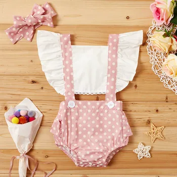 

SZYADEOU Infant Newborn Baby Girls clothes ropa niña одежда для новорожденных Ruched Dot Print Romper Bodysuit Outfits set