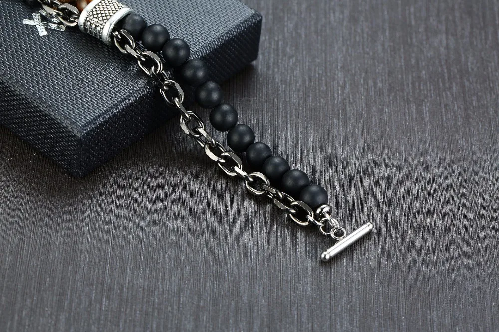 Onlysda New Men Jewelry Natural Stone Genuine Leather Men Bracelet Black Stainless Steel Magnetic Clasp Tiger Eye Bead Bracelet
