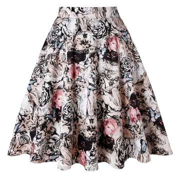 

Knee Length Summer Skater Skirt Runway Vintage Rockabilly Skirts Womens 2020 Sexy Pinup 50S 60S Cotton Skirts Plus Size