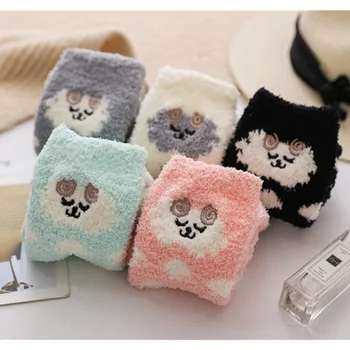 

Simple Cute Embroidery Sheep Ear Terry Socks Winter Warmer Animal Meias Floor Happy Funny Sleep Socks Women Kawaii Skarpetki Sox