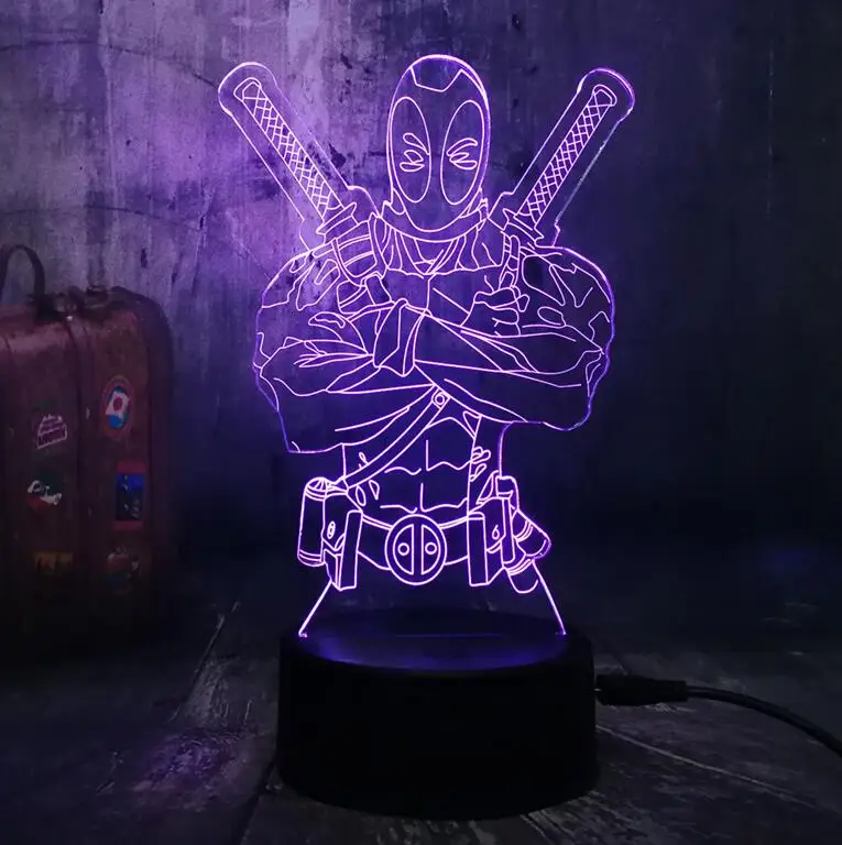 Deadpool Marvel Hero Дэдпул 3D настольный ночник светильник светодиодный RGB Lampara Lava игрушка для мальчика подарок для спальни Рождественская лампа для сна украшение - Испускаемый цвет: Deadpool