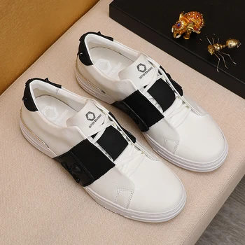 

starbags original skull head hardware logo new genuine leather flat sole men's shoes crocodile grain head layer cow leather