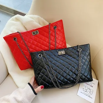 

Women Shoulder Bags Sewing Thread Checkered Tote Bag Large Women's Leather Handbags Fashion Lady Shoulder Bags Classic Handbag
