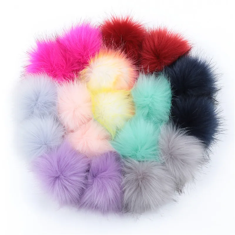 1pc/2pcs False Hairball Hat Ball Pompom 10/12/15cm Handmade Fake Fox Fur Ball Pom Pom Rubber Band Snap Button Knit Accessories
