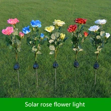 3 головы светодиодный цветочный светильник на солнечной батарее красочная Роза открытый Солнечный сад лужайка светильник s для свадьбы рождественской вечеринки праздник двор Искусство Декор