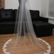 Белый/слоновая кость 2 м 3 м 4 м Свадебные аксессуары; Фата Длинная с расческой кружевная Мантилья соборный Свадебный вуаль Veu De Noiva настоящая фотография