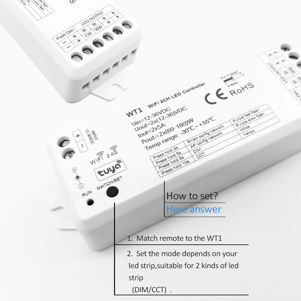 Tuya CCT LED Strip Dimmer Switch, 12V,