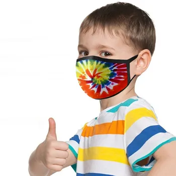 

10pcs Kids Printed Mask Tie-dye Printed Reusable Comfortable Face Covering Washable Mask Haze Foggy Protection Face Mask #BL1
