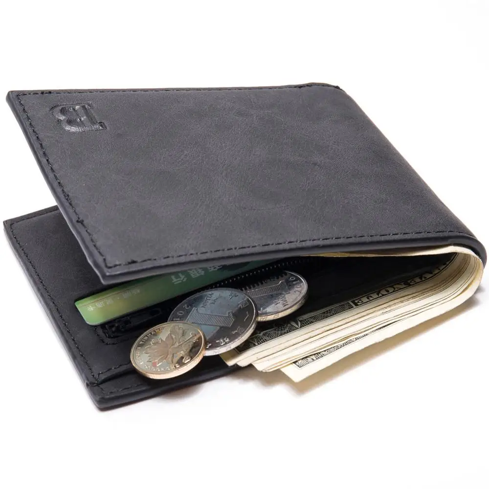 Мужские кошельки, маленький кошелек, модный мужской короткий кошелек, сумка для монет на молнии, мужской кошелек, держатель для карт, тонкий кошелек, кошелек для денег - Цвет: Черный
