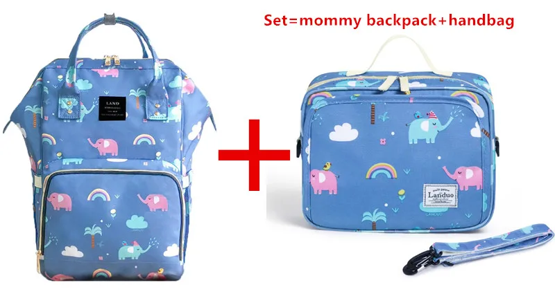Land Пеленки сумки мягкие рюкзаки для ребенка слон животных печати милые кормящих сумки коляска сумка комплект MPB01 - Цвет: MPB01-20 set MPB94