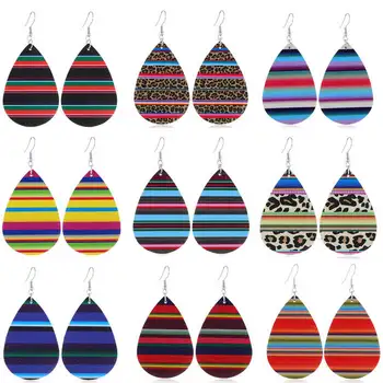

ZWPON Rainbow Strip Print Leather Teardrop Earrings for Women Lightweight PU Leather Leopard Earrings Jewelry Wholesale