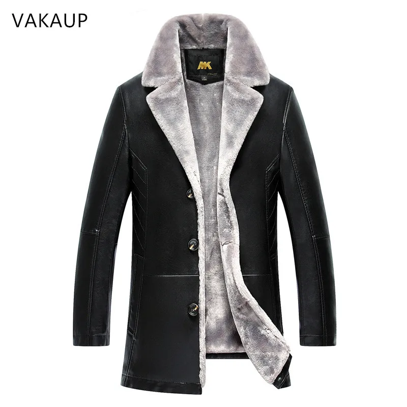 Mens Jacket Sheep Leather Coat Fur Collar Male Jackets Long Plush Thick Overcoat Winter Jacket Men Keep Warm Coat Men Size M-6XL