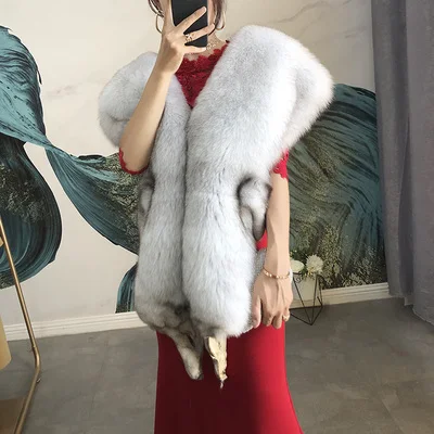 natural color Новинка, натуральный мех, шаль, роскошный воротник из меха серебристой лисы, кольцо, шаль для женщин, натуральный Лисий мех, воротник для пуха - Цвет: natural color