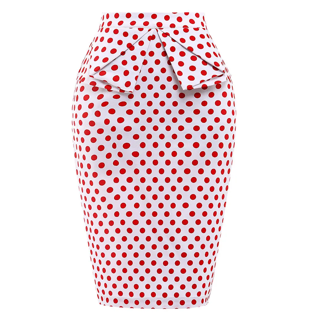 MUQGEW High Waist Office Bodycon Midi Skirts Womens Dot Print Split Skirt Beach Ladies Pleated High Waisted Skirt#g3