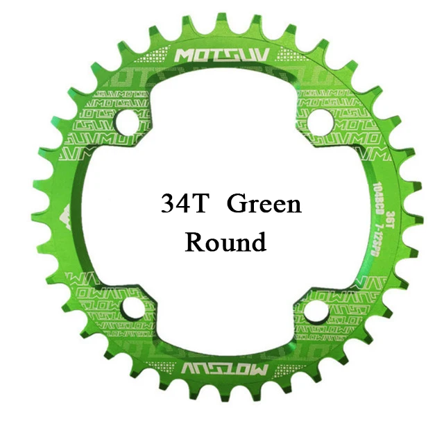 Велосипедный Кривошип 104BCD круглой формы, узкий широкий 32 T/34 T/36 T/38 T MTB, велосипедная цепь, велосипедная цепь, круг, шатун, одна пластина - Цвет: Green Round 34T