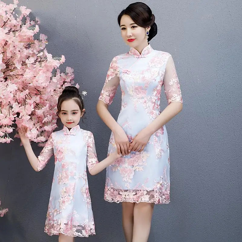 Mother Daughter Dress Mom Girls Cheongsam 2019 Mommy Girl Match ...